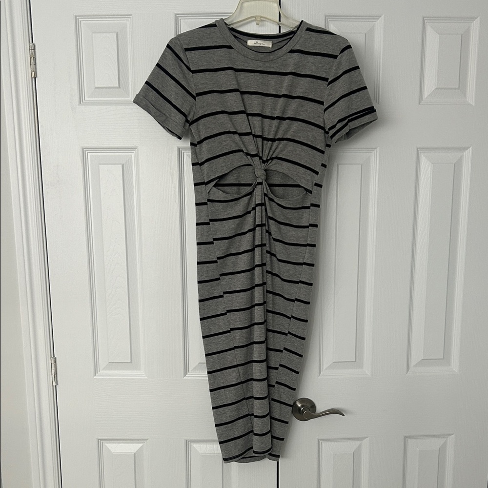 Gaze Charcoal Striped Midi Dress